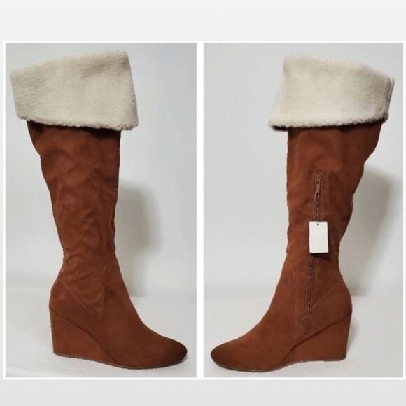 New Tall Brown Wedge Boots Size 11 - Picture 5 of 16